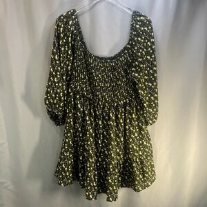 Dokotoo Mini Dress Womens XL Multicolor Stretch Ditsy Print Smocked Square Neck